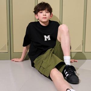 [마밤오가닉]마밤 세미 오버핏 아동 주니어 반팔 티셔츠 남아 여아 베이직 로고 캠퍼스 M 반팔티 블랙