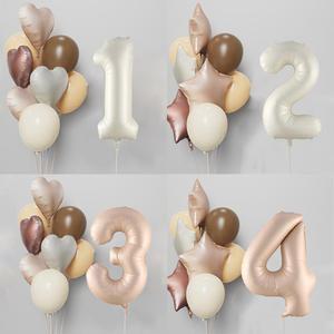 10 개/대 32 인치 레트로 캐러멜 베이지 크림 번호 호일 풍선 18 하트 스타 헬륨 공 아이 1 9 생일 파티 베이비 샤워 장식