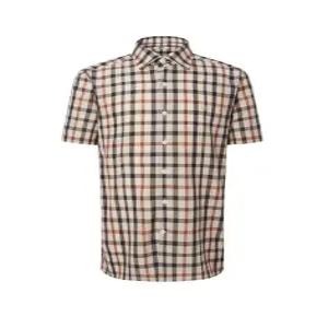 닥스 남성 25SS [COOL BLEND] 울 혼방 베이지 하우스체크 워셔블 반팔 셔츠 DMSH5BC23I2