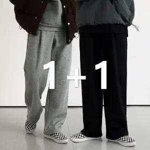 [맨즈북]1 1 기모 핀턱 남자 회색 트레이닝바지 겨울 통츄리닝