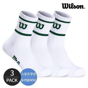 윌슨 남성 스포츠 쿠션 발등메쉬 투 컬러라인 중목양말 3P_WH/GR