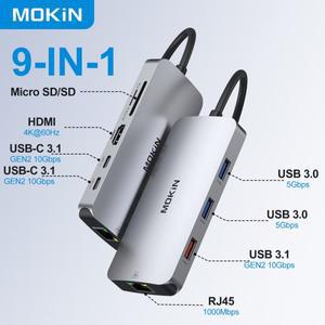 C타입랜선 LAN 젠더 MOKiN 10Gbps USB C 허브 9-in-1 Type-C ~ 4K 60Hz HDMI 어댑터 Macbook Air Pro M1 M2