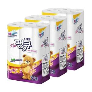 뉴땡큐 순수 천연펄프 3겹 롤화장지 14m 30롤 3개
