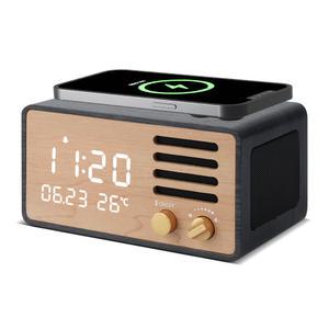 우드쇼 Y129 블루투스 스피커 15W 고속 무선충전 LED 탁상시계_블랙우드