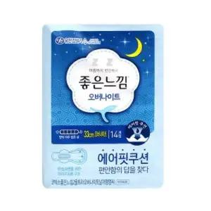 좋은느낌 생리대 오버나이트 33cm 14개입 수면용날개오버나이트 에어핏쿠션