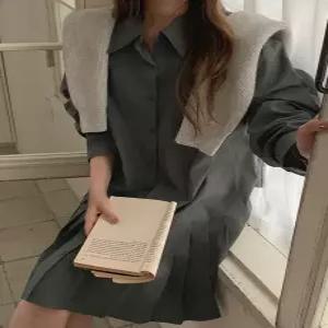 매그시 카라 셔츠 플리츠 원피스 83917 빅사이즈 여성의류