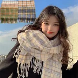 [당일] 가을 겨울 남녀공용 커플 체크 울 캐시미어 니트 머플러 목도리