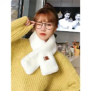 [당일] 겨울 가죽라벨 사각 숏 쁘띠 퍼 목도리 머플러 스카프