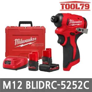 밀워키 M12 BLIDRC-5252C 충전 임팩트 드라이버 12V 5.0Ah 2.5Ah 배터리 2개 콤팩트 브러쉬리스 무선