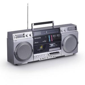 카세트 기능이 있는 aiwa 레트로 붐박스 CD 플레이어, 블루투스 5.0, FM/AM 라디오, USB/SD/AUX 입력, VU 미터, LCD 디스플레이, 듀얼 40W 스피커 -