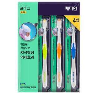 메디안 프라그 보통모 칫솔 4입 x1개 치석형성 억제효과 99.9% 항균