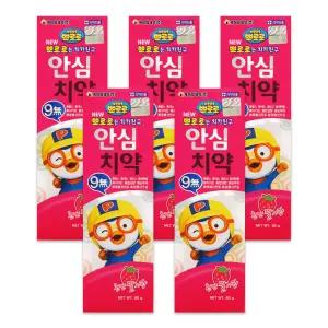 뽀로로 어린이 유아 무불소 안심 치약 딸기향 80g x 5개 어린이집 캐릭터 양치