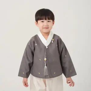 [샵마시모]순 금박 마고자 브라운 백일 돌 아기 주니어 남아한복 1세부터 10세