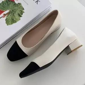 [빅사이즈~260mm] 인더슈 르본디 배색 플랫 힐 (3cm)