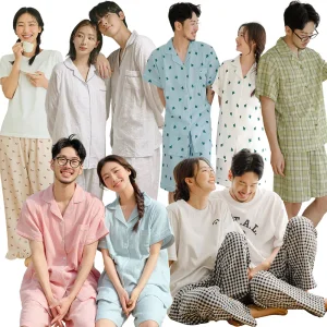 [30%] 파란 가을맞이 커플잠옷 파자마 홈웨어 긴팔 반팔 순면 원피스