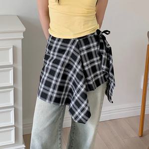 [Check wrap skirt]라인즈 체크 랩 스커트