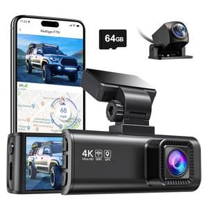 64GB 카드가 장착된 REDTIGER F7N 4K 듀얼 대시 캠, 내장 WiFi GPS 전면 4K/2.5K 및 후면 1080P 듀얼 대시 카메라, 3.18인치 화면, 170 광각, 주차 모니터, 256GB 최대 지원
