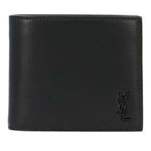 블랙 가죽 큐어 글라스 매트 스무스 가죽 온톤 YSL 로고 북 클로저 반지갑 607