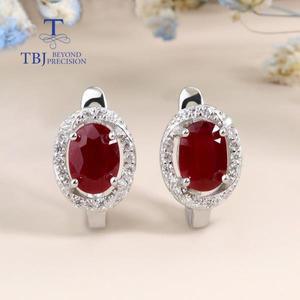 천연 다크 루비 걸쇠 귀걸이, 타원형 5x7mm, 귀중한 보석, 925 스털링 실버 주얼리, 여성을 위한 멋진 선물