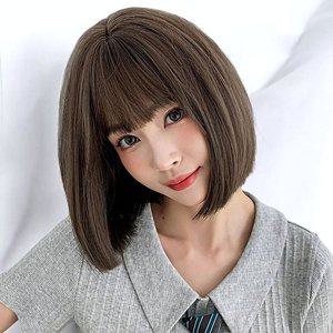 고품질 게더릭 일자컷 단발 통가발 (올리브브라운) 언니네가발 앞머리있는가발 여성가발 (WFHSBGU)