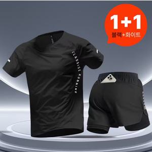 가성비 1+1 런닝복 헬스복 트레이닝복 세트 기능성 반팔 2 in 1 반바지 운동복