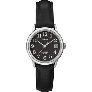 Timex 인디글로 여성용 손목시계 블랙/실버톤/블랙 가죽 스트랩 (T2N525)