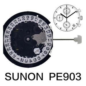쿼츠 무브먼트 Sunon PE90 시계 수리 부품, 3 개의 눈 날짜, 작은 크로노그래프, 2 분 시간,