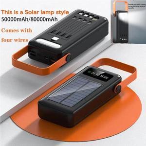 태양열 패널 보조배터리 고속 충전, 야외 손전등 포함 팩, 4 와이어 50000mAh,