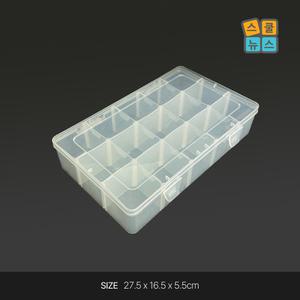 플라스틱 수납케이스 15칸 27.5x16.5x5.5cm 투명 보관함 약통 정리함 악세사리 보관함 비즈정리