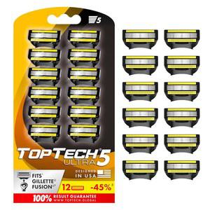 남성용 TopTech 5 면도기 - 수동 면도 면도기용 교체용 카트리지 블레이드 기술 리필 12 카운트 팩 질레트 퓨전에 부드러운 면도, 날카로운 칼날 효율적인