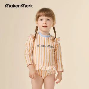[메켄메르크][9.1-9.3핫딜] 유아 아기 여아 긴팔 래쉬가드 원피스 수영복 + 플랫캡세트