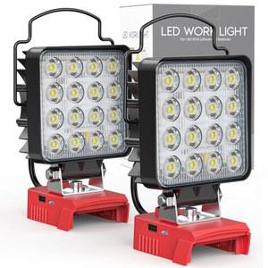 밀워키 18v 배터리와 호환되는 2PCS 무선 LED 작업등, 70W 7000루멘 배터리 구동 플러드 라이트 전용, 비상, 작업장, 차고, 야외 활동을 위한 USB 및 타입-C 충전 기능 포함
