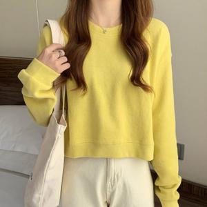여자 무지 캐주얼 맨투맨 티 라운드넥 6컬러 루즈핏 크롭 긴팔티