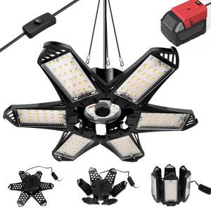 밀워키 18V 배터리와 호환되는 리보왈니 LED 작업 조명, 6+1 변형 패널이 있는 68W 6800LM 차고 홍수등, 창고 작업장 홈을 위한 배터리 구동 펜던트 천장 조명