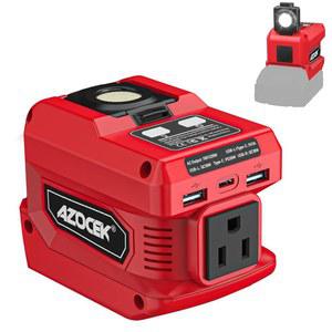 밀워키 18V 배터리와 호환되는 220W 아조섹 파워 인버터, AC 콘센트 1개, USB 포트 2개, 타입-C 고속 충전 400LM LED 작업등 DC 18V~AC 110V 휴대용 발전소