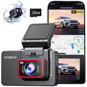 킹슬림 대시캠 전면 및 후면 4K - 차량용 WiFi GPS용 D4 듀얼 대시 카메라, 32GB SD 카드가 장착된 대시캠, 3인치 터치스크린, 나이트 비전, APP, 주차 모드, G-센서, 블랙