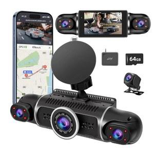 360 대시 캠 전면 및 후면 뷰 4채널 카메라 FHD 2K+1080Px3 차량용, 인사이드/백 170 +2x150 +170 광각, 8개의 IR 램프 야간 투시, WiFi, GPS, APP, G-센서 64GB 카드, 24/7 주차 모드