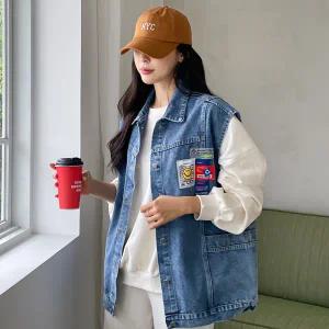 [핑크시슬리] 빅마일드 박스 라벨 데님 조끼