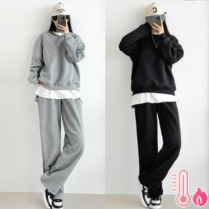 [편한데일리]양털 맨투맨 카펜터 와이드 세트 ~2XL 기모 트레이닝세트 오버핏 MTM티셔츠 스트링팬츠 겨울츄리닝 데일리 남녀공용