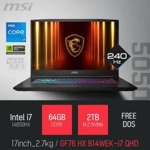 ⓒ MSI 소드 GF76 HX B14WEK-i7 QHD 64GB 2TB / 17인치 사무 편집 고성능 게임 포토샵 캐드 AI 노트북