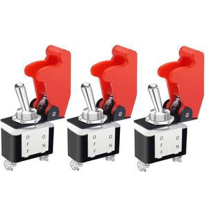 3PCS 12V 헤비 듀티 로커 토글 스위치 10A/125V SPST ON/Off 2Pin 빨간색 항공기 안전 커버 포함
