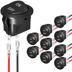 10개 12V 2방향/3방향 원형 로커 스위치 방수 6A/250V AC 10A/125V DC SPDT 토글 (배선 포함)