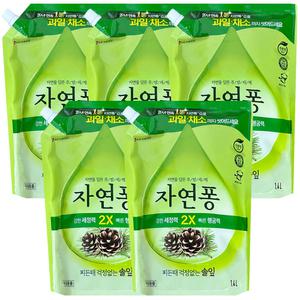 엘지생활건강 자연퐁 찌든때 걱정없는 솔잎 주방세제 리필 1.4L 5개