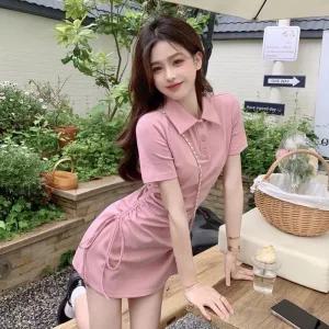 ONM 반팔 카라 셔링 미니 여름 원피스 슬림핏 캐주얼