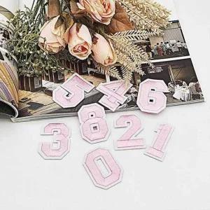 숫자 연분홍 열접착 패치 자수 와펜 의류 스티커 자수패치 와펜패치 자수와펜 의류패치 열스티커