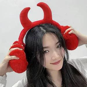 귀마개 악마 붉은 털 왕 보온 방한 귀마개 여성 방한 겨울 털 니트귀도리 왕