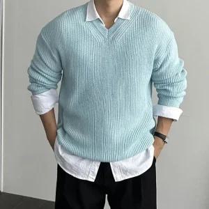 [모로엠] 남성 브이넥 하늘색 니트 아이템 DMG-KN-Q4465942