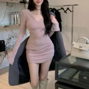 여자 간절기 데일리 허리 미니 원피스 20대 라인 가을 나들이 슬림 30대 긴팔 하객룩