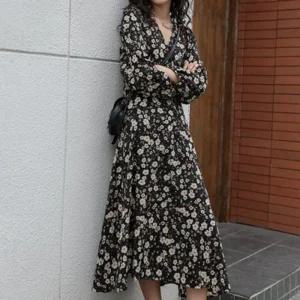 긴팔 쉬폰 가을 A라인 나들이 하객룩 간절기 가을 플라워 롱 패턴 봄 원피스 데일리