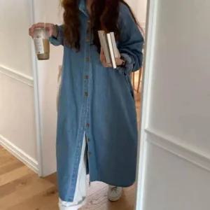 나들이 카라 간절기 데일리패션 원피스 긴팔 하객룩 겸용 롱기장 아우터 데님 데일리